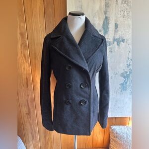 Women’s Double-Breasted Black Peacoat Jacket
